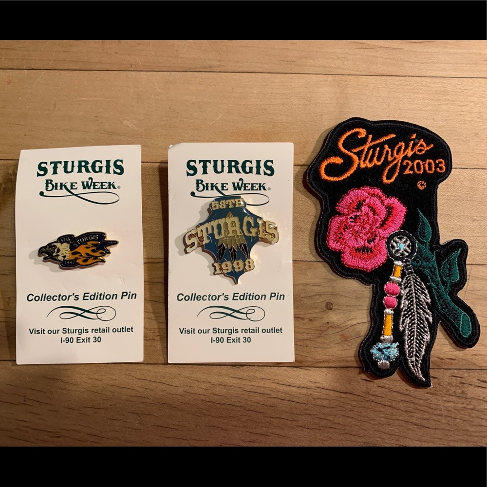 Vintage Sturgis hat pins and patch